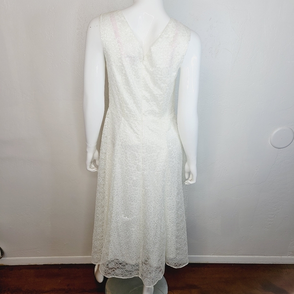 Betsey Johnson Fit & Flare Lace Midi Dress Ivory Sleeveless Wedding Evening Sz 6 - Picture 10 of 13